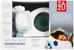 Zazu Kids Sam Sleep Trainer Alarm Clock and Night Light - Blue and Grey Sheep Toy