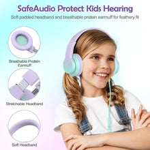 Load image into Gallery viewer, Candy Bila Kids Headphones, Wired Headphones for Kids Over Ear with Microphone, 85/94dB Volume Limiter Headphone for Girls Boys, Foldable Headphone for Learning &amp; Entertainment,Gradient Purple