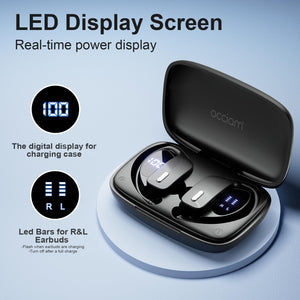 occiam Wireless Earbuds Bluetooth Headphones 48H Play Back Earphones in Ear Waterproof with Microphone LED Display for Sports Running Workout Black