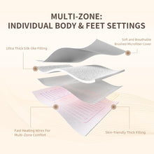 Load image into Gallery viewer, Bwarm Premium Multi-Zone Electric Heated Mattress Pad King Size, 78&quot; x 80&quot;, Dual Controllers, 9 Heat Settings, 1-12 Hours Auto Off, Individual Body and Feet Settings, Machine Washable