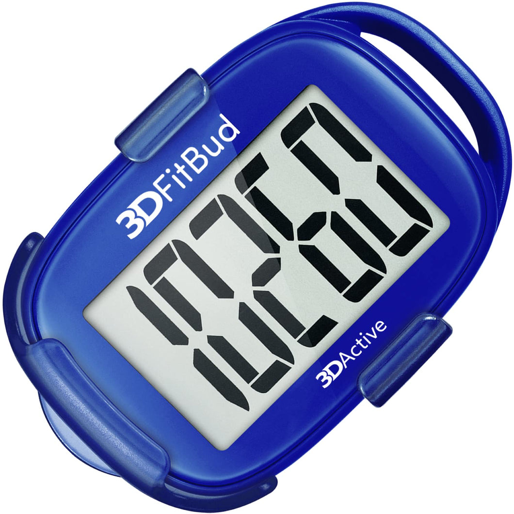 3DFitBud Simple Step Counter Walking 3D Pedometer from 3DActive with Clip & Lanyard - A420S - Royal Blue