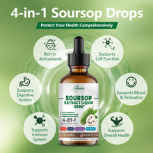 Load image into Gallery viewer, 4-in-1 Soursop Bitters Liquid, Soursop Oil with Sea Moss &amp; Black Seed Oil &amp; Ashwagandha, for Immune &amp; Digestive &amp; Cell Support, Sugar-Free | Non-GMO | Vegan (2 Fl oz) Slightly Sweet Flavor