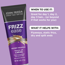 Load image into Gallery viewer, John Frieda Frizz Ease Secret Weapon Touch-Up Crème, Smoothing Cream for Flyaways, Frizz-Free &amp; Split Ends, Infused with Avocado Oil to Seal in Moisture and Eliminate Flyaways, 4 Oz, Pack of 2