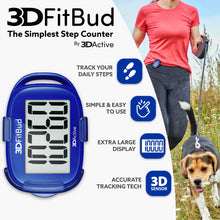 Load image into Gallery viewer, 3DFitBud Simple Step Counter Walking 3D Pedometer from 3DActive with Clip &amp; Lanyard - A420S - Royal Blue