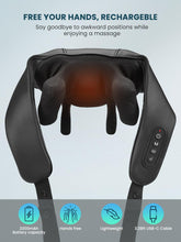 Load image into Gallery viewer, Cordless Shiatsu Neck Back Massager with Soothing Heat, USB C Rechargeable Deep Tissue 6D Kneading Electric Massage for Muscle Pain Relief, Lightweight and Hand-Free for Home, Office, and Car Use