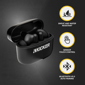 KICKER TWS2 True Wireless Earbuds, Bluetooth Earbuds with Microphone, Environmental Noise Cancelling, Wireless Earphones for Android and iOS, Fast Charging Case USB-C with 24 Hours of Playtime