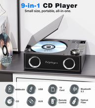 Load image into Gallery viewer, Portable CD Player with Bluetooth 5.3, Greadio CD Player with Speakers for Home, 4000mAh Rechargeable Retro CD Music Player with Remote Control, LED Display, Supports USB/TF/AUX, Optical Input