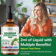 Load image into Gallery viewer, 4-in-1 Soursop Bitters Liquid, Soursop Oil with Sea Moss &amp; Black Seed Oil &amp; Ashwagandha, for Immune &amp; Digestive &amp; Cell Support, Sugar-Free | Non-GMO | Vegan (2 Fl oz) Slightly Sweet Flavor