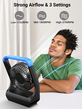 Load image into Gallery viewer, Battery Operated Fan, Camping Fan Battery Powered, Super Long Lasting, Portable D-Cell Battery Powered Desk Fan with Timer, 3 Speeds, Quiet, 180° Rotation, for Office,Bedroom,Outdoor, 5&#39;&#39;, Blue