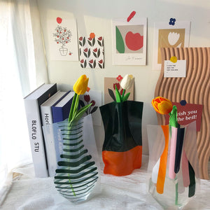 BLOFLO Collapsible Flower Vase, Foldable Vase, Expandable Vase, Plastic Flower Vases, Removable Flower Vases for Centerpieces, Contemporary Décor for Home Office Wedding (Set of 6)