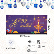 Load image into Gallery viewer, Happy Hanukkah Garage Door Cover, Chanukah Garage Door Decorations Cover Banner 6 x 13Ft with 8 Reinforced Rings, Happy Hanukkah Large Backdrop Decoration for Garage Party Wall Door Gate