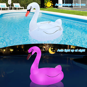 Alpcouts Giant Inflatable Swan Pool Float Adult with Colorful Lights, Solar Powered Large Swan Beach Pool Floaties, 60'' Lake Pool Raft Lounge Inflatable Ride-On with Fast Valves for Summer Water Fun.