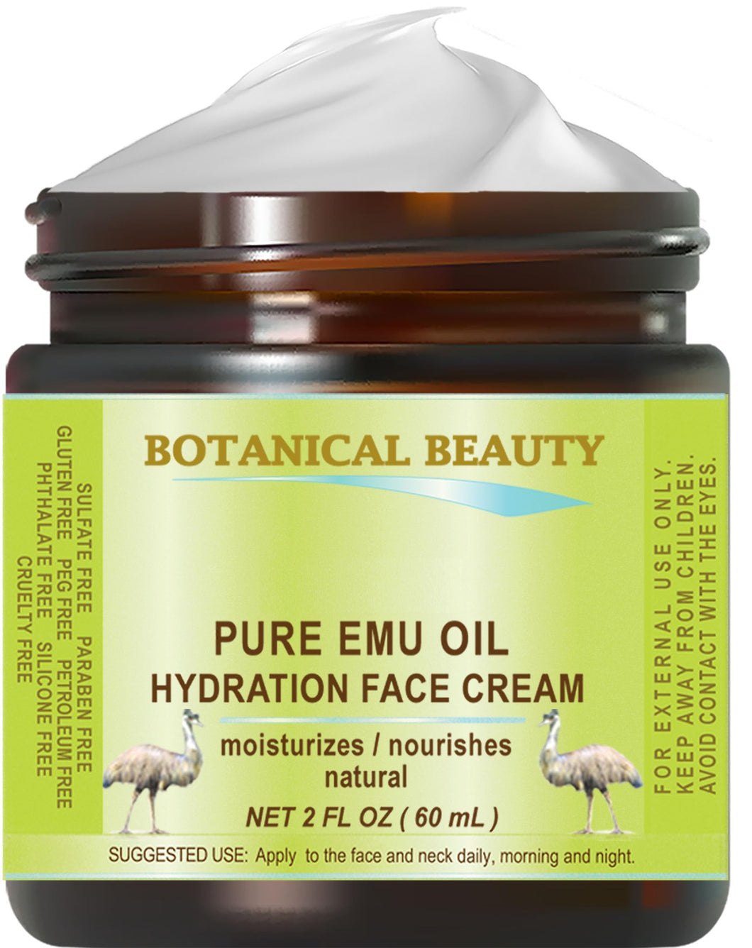 PURE EMU OIL HYDRATION FACE CREAM For Normal - Dry - Sensitive Skin. Moisturizing and Nourishing. 2 Fl. oz. - 60 ml by Botanical Beauty
