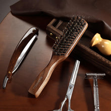 Load image into Gallery viewer, Mens Wild Boar Bristle Hair Brush for Men - Slick Back Hair Brush - Stiff Bristles for Thick Hair, Natural Black Walnut Wooden Handle Hairbrush, Beard Mustache Brush Comb by GAINWELL