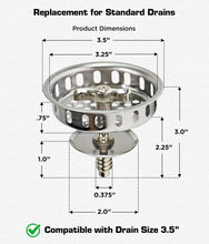 Load image into Gallery viewer, Highcraft 97633 Kitchen Sink Spin and Seal Basket Strainer Replacement for Standard Drains (3-1/2 Inch) Chrome Plated Stainless Steel Body with Threaded Stopper