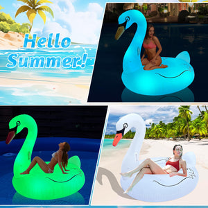 Alpcouts Giant Inflatable Swan Pool Float Adult with Colorful Lights, Solar Powered Large Swan Beach Pool Floaties, 60'' Lake Pool Raft Lounge Inflatable Ride-On with Fast Valves for Summer Water Fun.