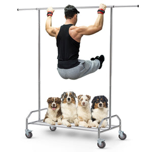 LiaMeE Heavy Duty Clothing Racks for Hanging Clothes, Adjustable Rolling Commercial Garment Rail on Wheels, Free Standing Standard Rod & Shelf for Wardrobe Organization, Chrome Plated