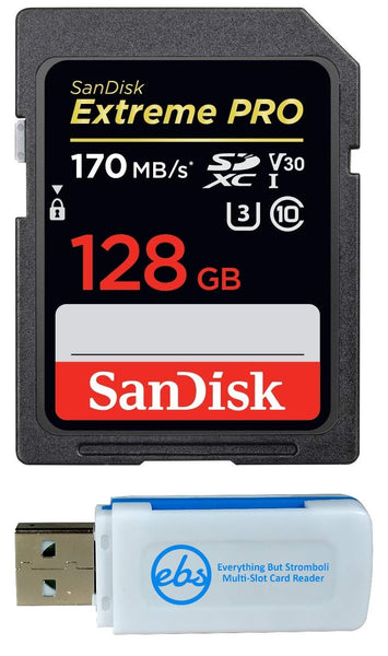 Nikon D850 SanDisk 128GB Extreme Pro Memory Card works with FX-format Digital SLR DSLR Camera SDXC 4K V30 UHS-I (SDSDXXY-128G-GN4IN) with Everything But Stromboli Combo Reader