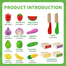 Load image into Gallery viewer, MerryPony 30 Pcs Wooden Play Food Sets for Kids Kitchen Accessories, Velcro Fruit and Veggies for Toddlers, Velcro Fruit Cutting Toys for Kids, Color Sorting Play Food Set, Play Food for Toddlers 1-3