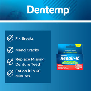 Dentemp Repair Kit - Repair-It Advanced Formula Denture Repair Kit - Denture Repair Kit Repairs Broken Dentures - Denture Repair to Mend Cracks & Replace Loose Teeth