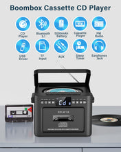 Load image into Gallery viewer, Greadio Boombox CD and Cassette Player Combo, 5000mAh Rechargable CD Player Boombox with Bluetooth Receive/Transmit/FM Radio/USB/TF/AUX/Remote Control, Boom Box Cassette Player for Home Outdoor