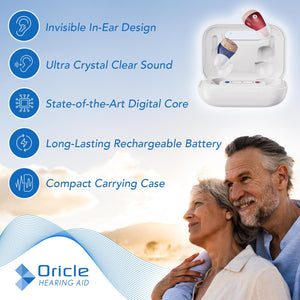 Oracle Standard 2.0 Hearing Aids for Seniors - Oricle Hearing Aids for Adults with Advanced Noise Cancellation - Easy Volume Control with Portable Charging Case