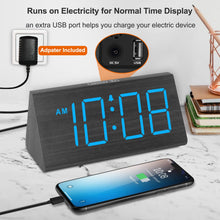 Load image into Gallery viewer, DreamSky Wooden Digital Alarm Clocks for Bedrooms - Electric Desk Clock with Large Numbers, USB Port, Loud Alarm for Heavy Sleepers, Adjustable Volume, Dimmer, DST, Wood Décor Gifts, Adapter Powered
