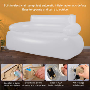 MIICASA Double Inflatable Couch Sofa Camping Chair, LED Inflatable Chair with Lights, Blow Up Illuminated Air Lounger Chair with Electric Pump, Indoor Outdoor Automatic Inflatable Sofa for Room Yard