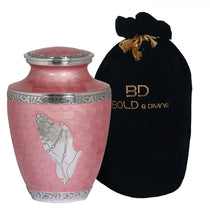 Load image into Gallery viewer, BOLD &amp; DIVINE™ Modern Pearl Pink Cremation Urn |Human Ashes Adult Memorial urn, Burial, Funeral Cremation Urns | 200 Cubic Inches (Praying Hands)