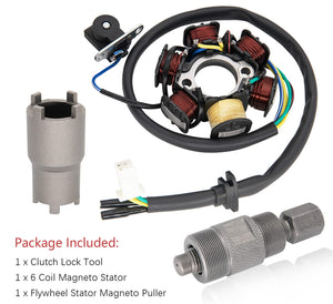 Ignition Stator Magneto 5 wire AC 6 Pole Coil for GY6 125cc 150cc Scooter ATV Go Kart TAOTAO Dune Buggy, 6 Coil 5 Wire Stator Magneto With Magneto Flywheel Puller