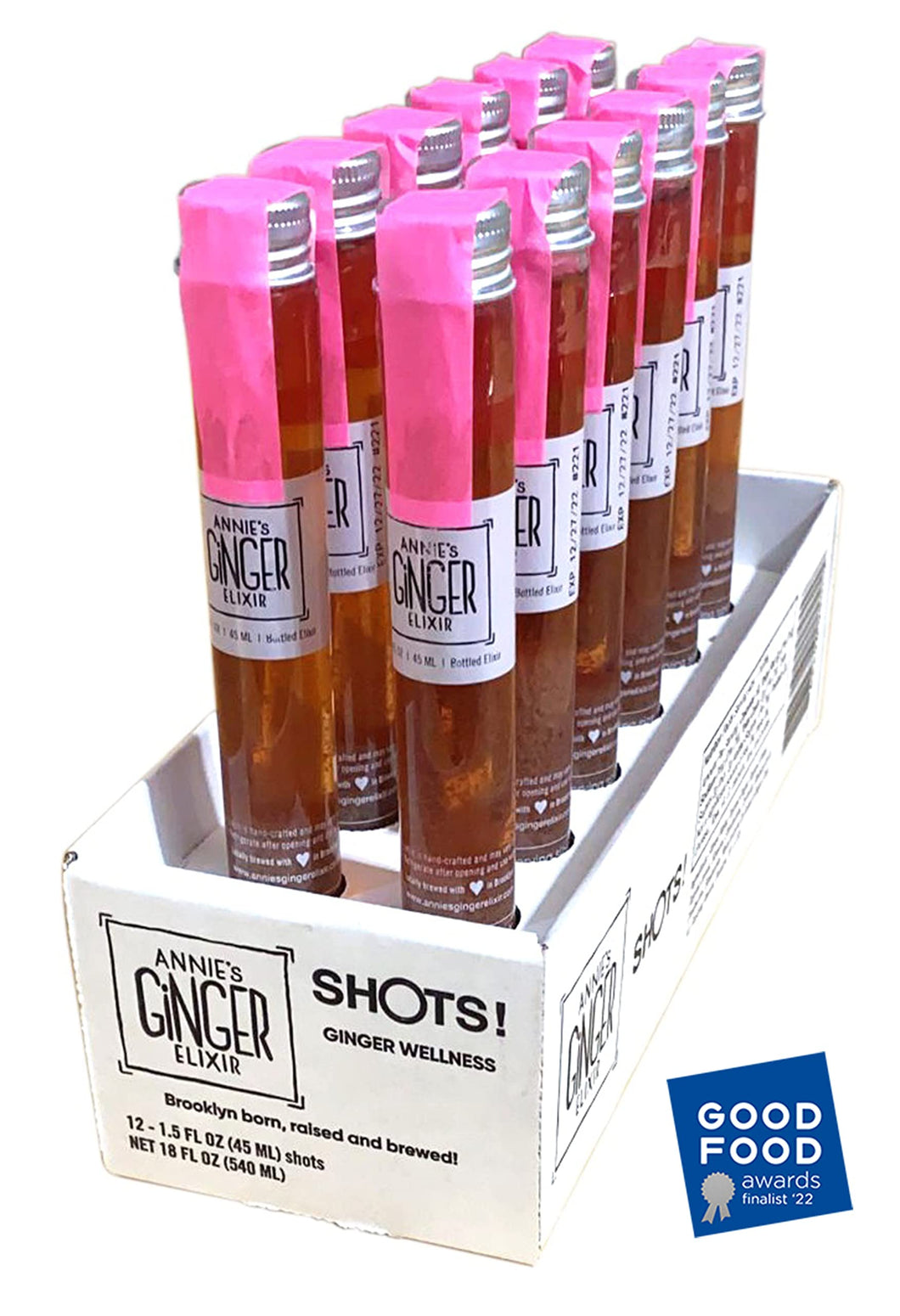 Annie's Ginger Elixir, 1.5oz 12-Pack, Pure Natural Organic Tonic Ginger Shot, Digestive Cleanse Boosts Immune Defense, Daily Gut Health and Wellness, Non-GMO Beverage