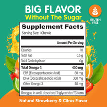 Load image into Gallery viewer, Omega 3 Gummies - Ultra-High DHA Chewable Gel Gummy - Omega 3 for Kids Supports Brain &amp; Eye Health - Sugar-Free Natural Fruit Flavor - Kids Omega 3 Fish Oil Gummies (30 Count)