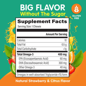 Omega 3 Gummies - Ultra-High DHA Chewable Gel Gummy - Omega 3 for Kids Supports Brain & Eye Health - Sugar-Free Natural Fruit Flavor - Kids Omega 3 Fish Oil Gummies (30 Count)