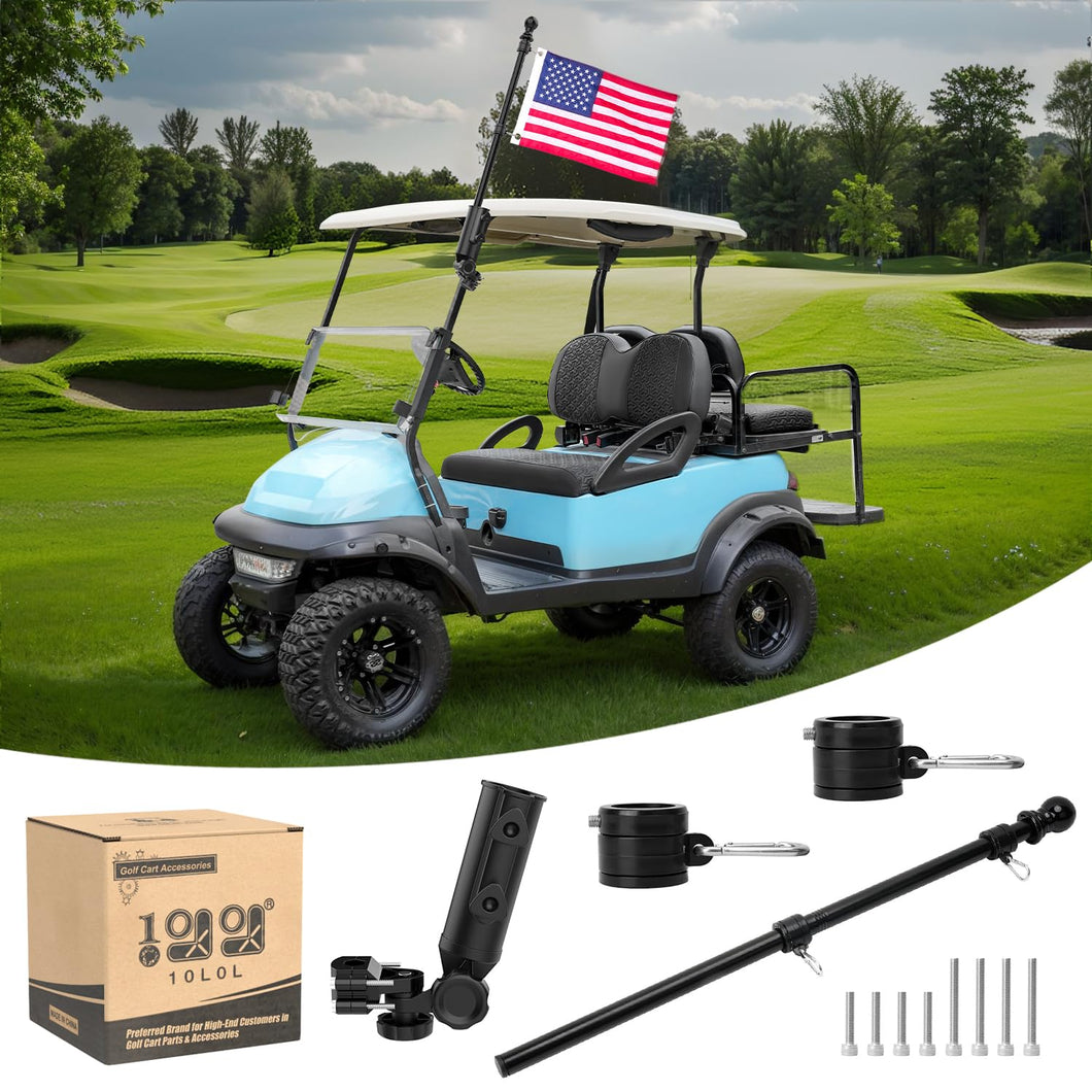 10L0L Golf Cart Flag Holder and Flagpole Bracket Mount Compatible with for Yamaha EZGO TXT RXV Club Car DS Precedent Icon EV Star Embroidered USA Flag (12