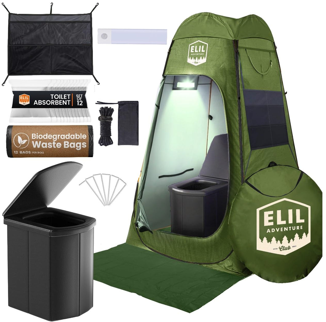 Pop Up Privacy Tent for Portable Toilet for Adults Camping Portable Toilet with Sensor Light Toilet Bags Poo Powder Porta Potty Chemicals