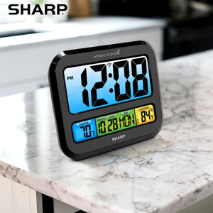 SHARP Atomic Clock with Bright Color Display, Atomic Accuracy, Jumbo 3" Easy to Read Numbers - Indoor/Outdoor Temperature Display with Wireless Outdoor Sensor