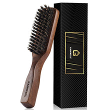 Load image into Gallery viewer, Mens Wild Boar Bristle Hair Brush for Men - Slick Back Hair Brush - Stiff Bristles for Thick Hair, Natural Black Walnut Wooden Handle Hairbrush, Beard Mustache Brush Comb by GAINWELL