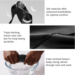 YFONG 100% 22 Momme Mulberry Silk Durags for Men Women, Extra Long Strap Silky Durag, Breathable and Soft Do Rag for 360 Waves, Perfect for Nourishing Your Hair and Fashionable Outfits, 1Pc, Black