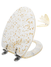 Load image into Gallery viewer, Gold Resin Toilet Seat Elongated with Easy Clean &amp; Change Hinges, Soft Close Quick Release Heavy Duty Toilet Seats with Glitter Cover Acrylic Seats (Elongated 19Inch, Gold Foil, Upgraded hinge)