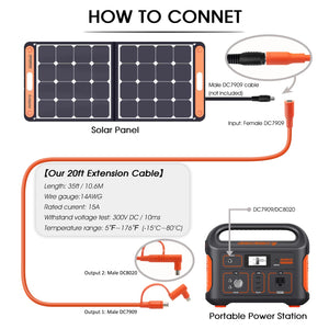 Hoeine Solar Panel Extension Cable Compatible with Jackery Solar Panel Connector Perfectly for Gz Yeti, Aker, Jackery Portable Power Station (35 Feet)