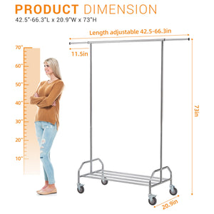 LiaMeE Heavy Duty Clothing Racks for Hanging Clothes, Adjustable Rolling Commercial Garment Rail on Wheels, Free Standing Standard Rod & Shelf for Wardrobe Organization, Chrome Plated