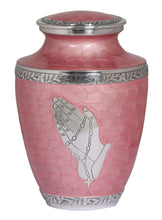 Load image into Gallery viewer, BOLD &amp; DIVINE™ Modern Pearl Pink Cremation Urn |Human Ashes Adult Memorial urn, Burial, Funeral Cremation Urns | 200 Cubic Inches (Praying Hands)