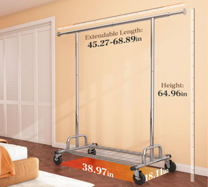HOKEEPER Clothes Rack, Clothing Racks for Hanging Clothes Heavy Duty Garment Rack Rolling Coat Rack with Lockable Wheels Portable Closet, for Bedroom, Living Room, Laundry, Balcony