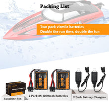 Load image into Gallery viewer, VICMILE 7.4V 1200mah Li-ion Battery 2S 15C RC Boat Batteries R208 R308 Battery Fit for High Speed Remote Control Boats 2Pack with USB Chargers