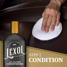 Load image into Gallery viewer, Lexol All Leather Cleaner and Conditioner Kit for Car Seats and Interiors, Couches and Furniture, Shoes and Boots, Baseball Gloves and Horse Saddles, Two 8 oz Bottles and Two Sponges