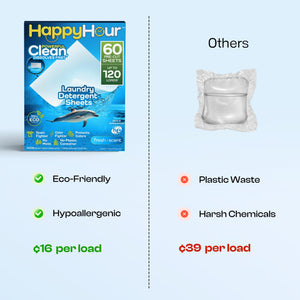 HAPPY HOUR Laundry Detergent Sheets Value Pack with up to 120 Loads, Non Toxic Laundry Sheets Detergent Soap for Sensitive Skin, Recyclable Eco Friendly, Perfect for Travel - Fresh Scent