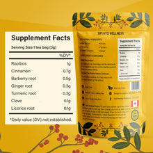 Load image into Gallery viewer, Berberine Tea 45g Natural Organic Caffeine-Free Blend Non-GMO Herbal in Plastic-Free Stand Alone Pouch Delicious Antioxidant for Immune Support