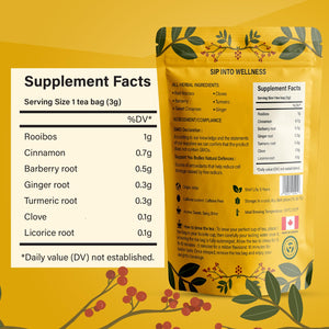 Berberine Tea 45g Natural Organic Caffeine-Free Blend Non-GMO Herbal in Plastic-Free Stand Alone Pouch Delicious Antioxidant for Immune Support