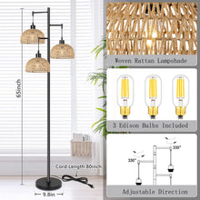 Load image into Gallery viewer, QIYIZM Floor Lamp for Living Room,Bedroom,3-Lights Boho Rattan Floor Lamps,Tree Farmhouse Industrial Black Standing Lamp Wicker Rustic Tall Lamp,Woven Bamboo LampShade Floor Light Bohemian