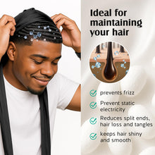 Load image into Gallery viewer, YFONG 100% 22 Momme Mulberry Silk Durags for Men Women, Extra Long Strap Silky Durag, Breathable and Soft Do Rag for 360 Waves, Perfect for Nourishing Your Hair and Fashionable Outfits, 1Pc, Black